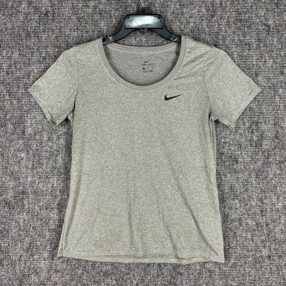Nike Shirt Womens Medium Swoosh Short-Sleeve Cotton Regular Fit Tee Gray Dri-Fit - Picture 1 of 10